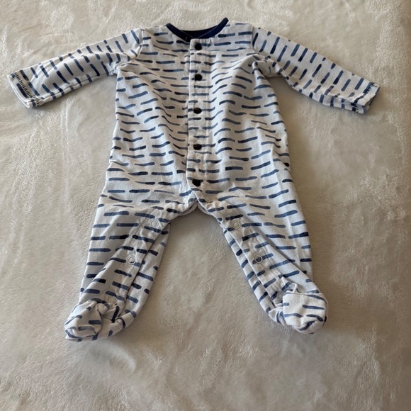 Mud Pie Other - Mud Pie Baby Sleeper Footed Pajamas Blue White Stripe 0–3 Months Cotton